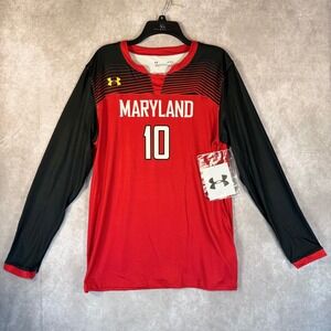 Under Armour Maryland Terrapins Soccer Jersey LG Red Black Heatgear Long Sleeve